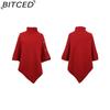 BITCED Autumn/Winter Women's Shawl Cape Sweater Solid-Colour High-Neck Knitted Cardigan