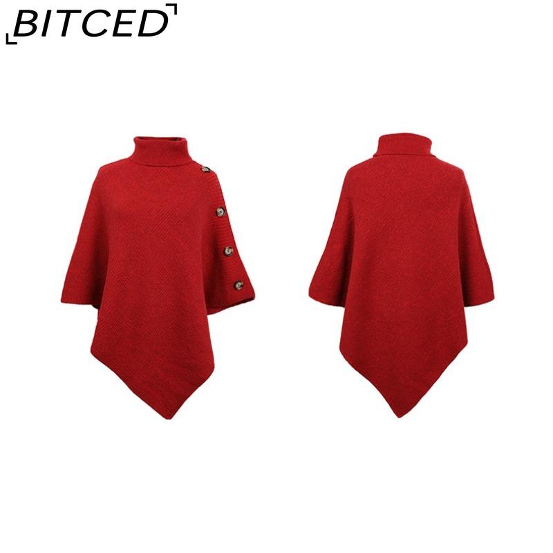 BITCED Autumn/Winter Women's Shawl Cape Sweater Solid-Colour High-Neck Knitted Cardigan