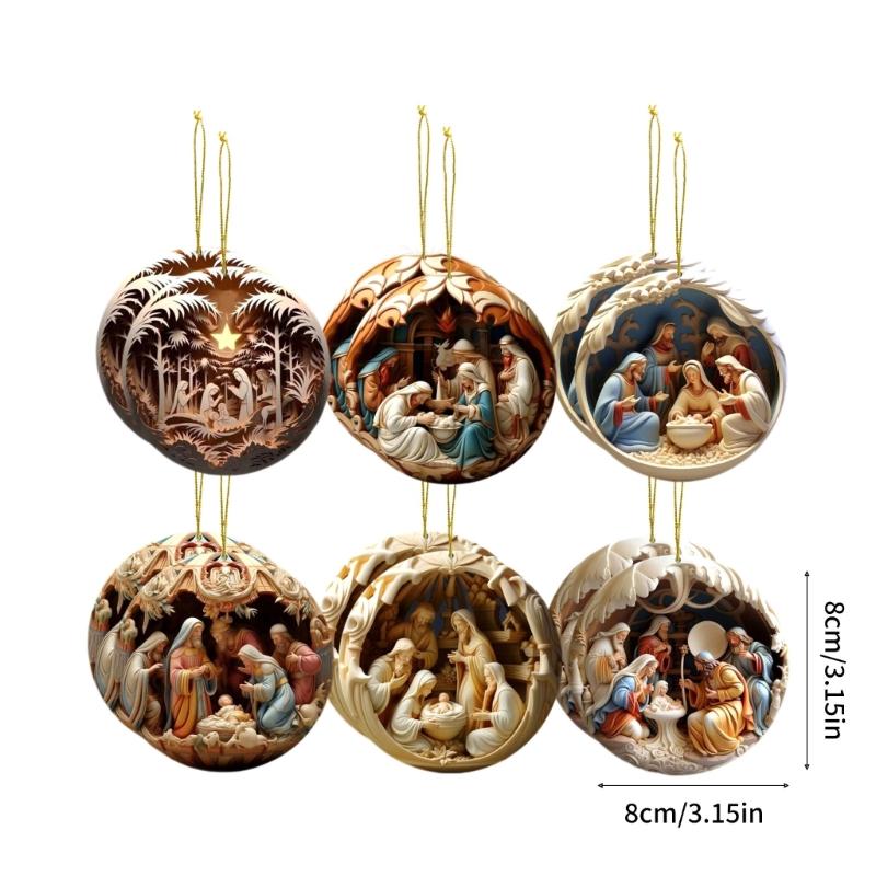 12pcs Wood Pendant Christmas Tree Ornament Set Hanging Decoration with Detailed Craftsmanship Religious Accessories