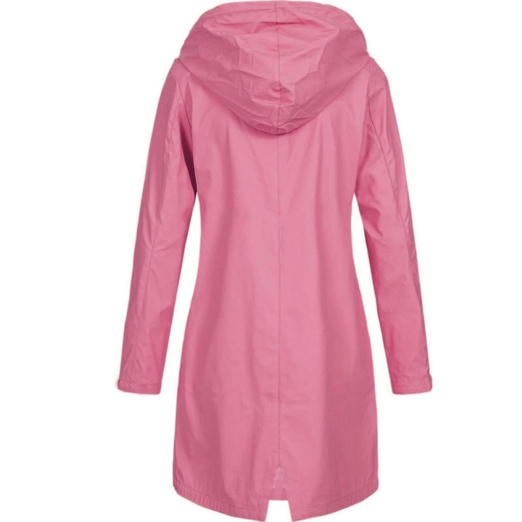 Women Solid Rain Outdoor Plus Size Hooded Raincoat Windproof Long Jacket Coat