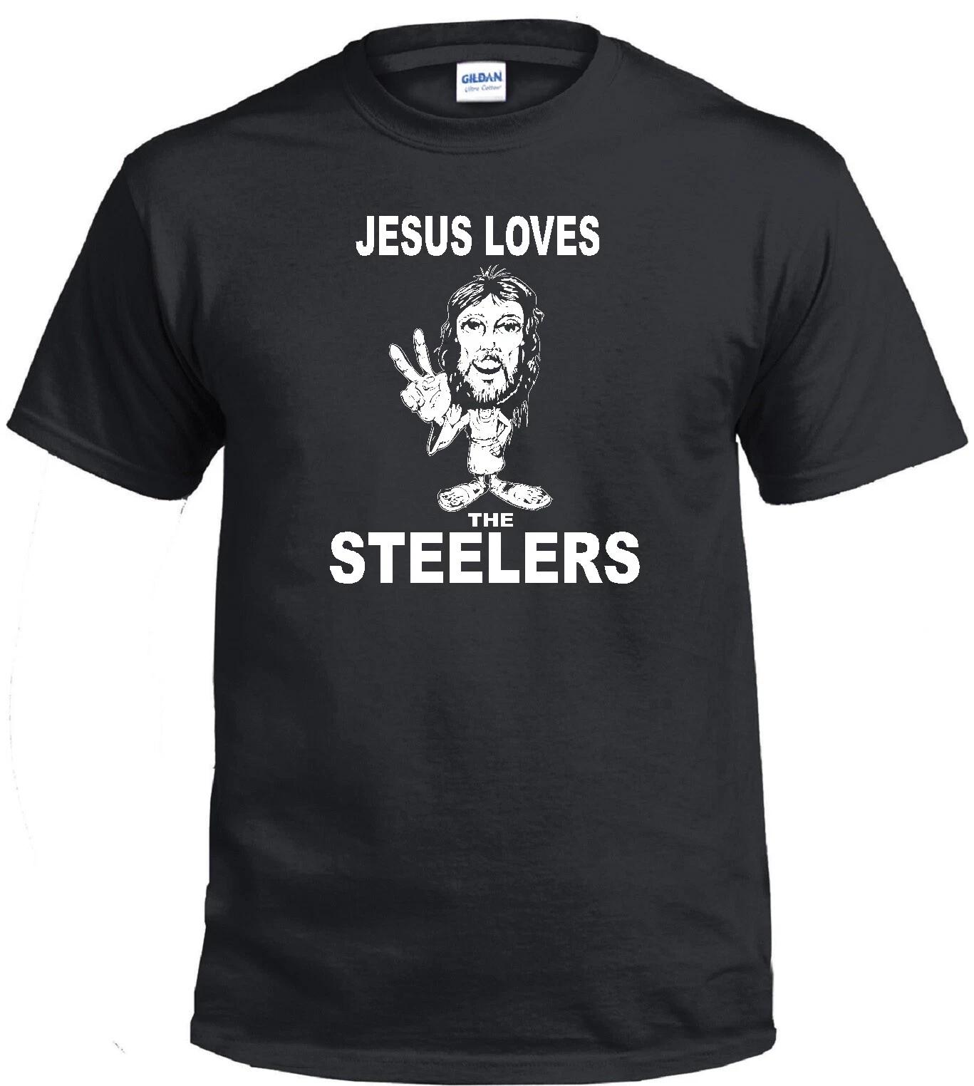 JESUS LOVES THE STEELERS CHRISTIAN FOOTBALL FAN PITTSBURGH JERSEY T-shirt 4XL