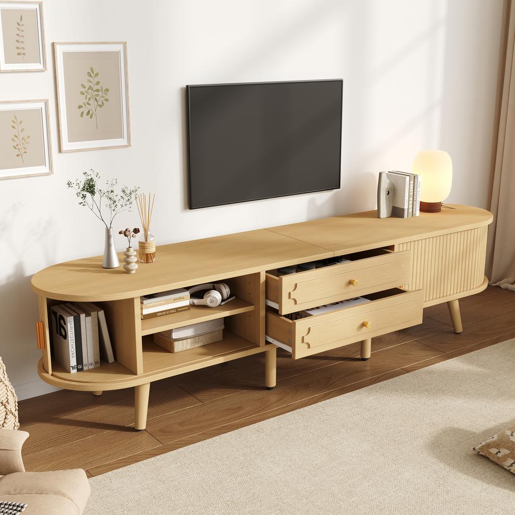 TV Cabinet 170x40x43cm, Lowboard with 2 Drawers & 2 Sliding Doors, MDF TV Base Cabinet with Adjustable Shelves, Suitable for 70-Inch TV Stand