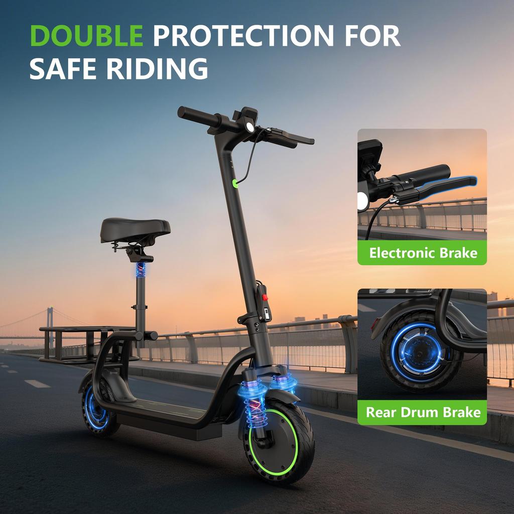 AOVOPRO H2PRO 350W Electric Scooter 8.5 Inch Wheel With Seat & Basket 19 Miles