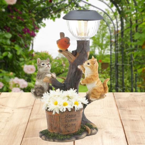 Wetterbeständige Rasenlampe Präzise Detailliert Harz Katze Hund Hase LED Solarleuchte für Zuhause