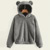 Women's Fashion Long Sleeve Solid Color Fleece  Ears Hooded Warm Sweater Sweatshirt
