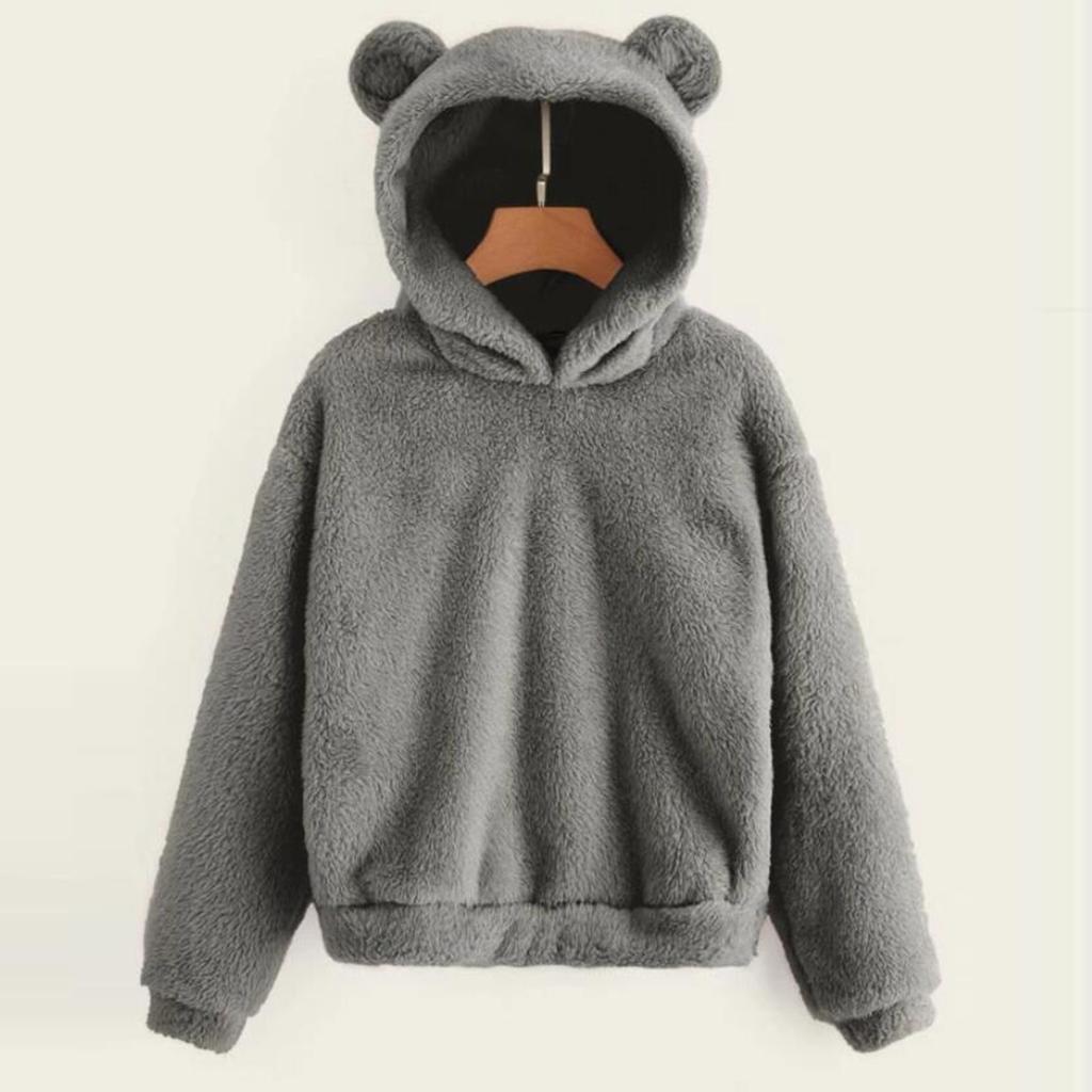 Women's Fashion Long Sleeve Solid Color Fleece  Ears Hooded Warm Sweater Sweatshirt