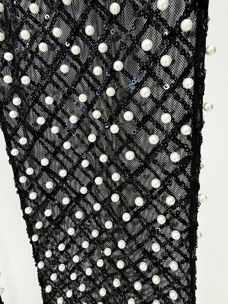 Spring 2026 Beaded Floral Mesh Suit with Pearl Sequin Long Pants