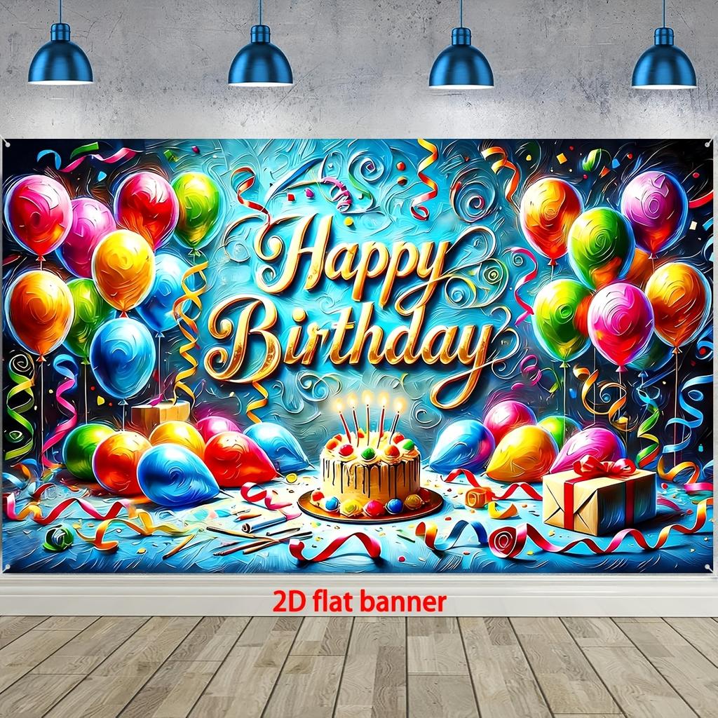 2D Flat Banner, 1 Piece. Birthday Happy Banner - Made of Durable Polyester Material, for Decoration During Birthday Part