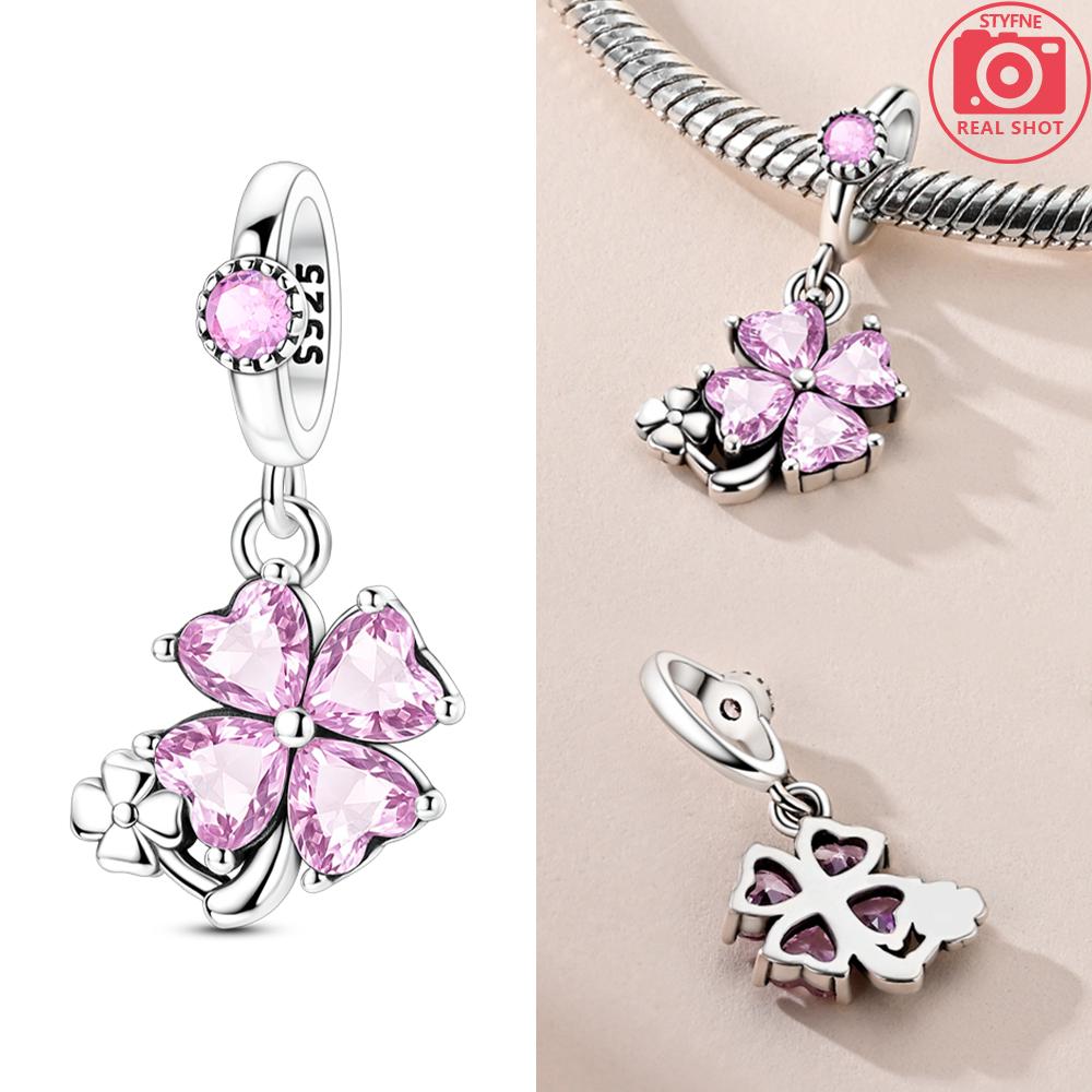 Original Copper Pink Love Dog Ballet Girl Star Four-Leaf Clover Bead Fit Women Bracelet Diy Valentine Gift Jewelry