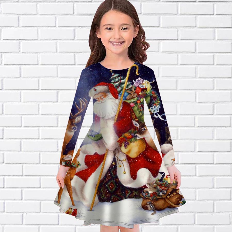 

Дівчинка Повсякденна Різдвяна Подарункова Сукня з Принтом Лося Круглий Виріз Довгий Рукав Дитяча Принцеси 180 жовтий