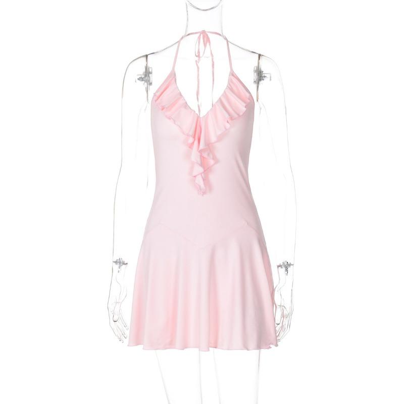 

Женское летнее платье-рюкзак с оборками и V-образным вырезом, сексуальное, со шнуровкой и бедрами M розовый