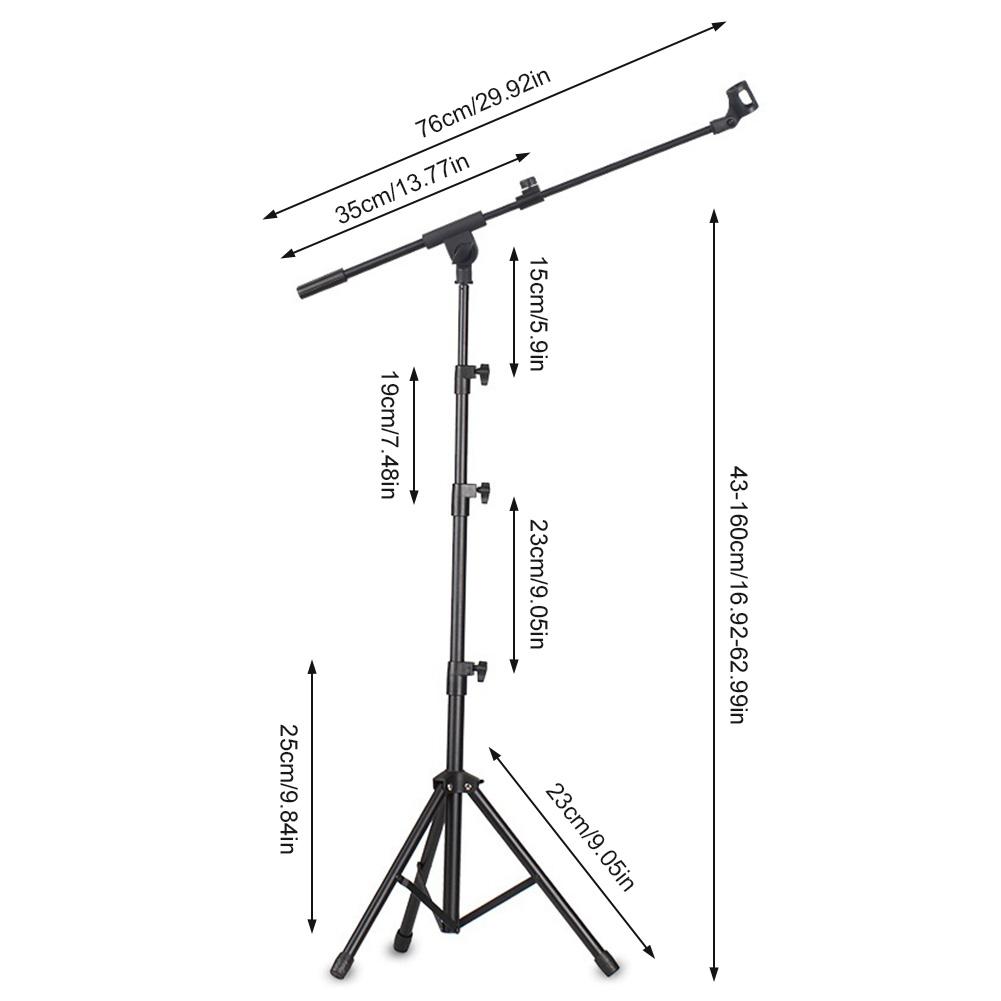 Microphone Stand Tripod with Carrying Bag and 2 Mic Clips Floor Mic Stand Height Adjustable Mic Holder for Singing Performance