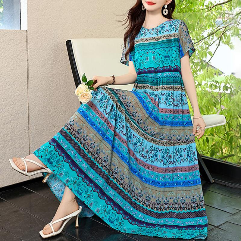 Elegant Dresses Woman Casual Short Sleeve Long Dresses Summer Plus Size Women's Clothing