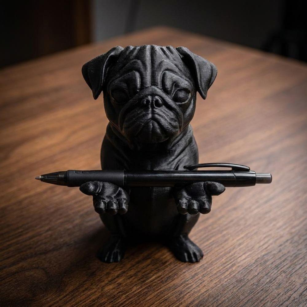 Black Color Pug Pen Holder Zen Style Desk Accessory New Statue Sculpture Gift