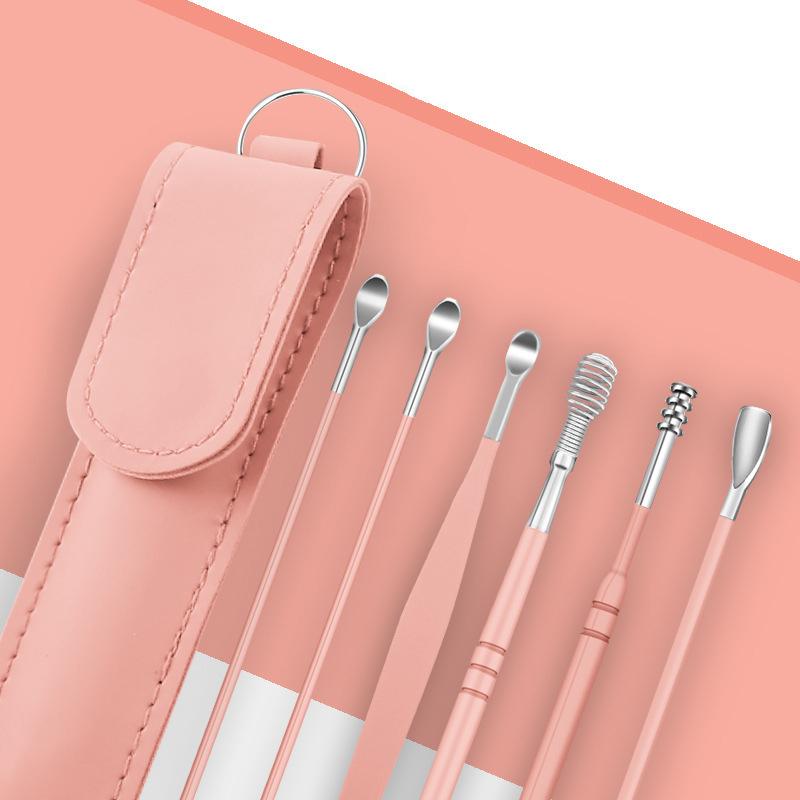 6 Stück/Set Ohrreiniger Ohrenschmalz-Entferner Edelstahl Ohrenstäbchen Wachsentferner Piercing-Set Ohrenschmalz-Kürette Löffel Pflege Ohrreinigungs-Werkzeuge