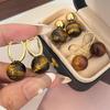 Elegant High-End Tiger Eye Stone Earrings: Retro Hong Kong Style Maillard Gradient with Ear Hooks – Autumn/Winter Luxury for Women