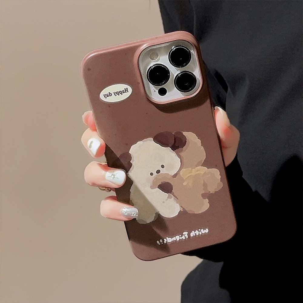 Applicable To 13 IPhone 15 Promax Brown Puppy 16 Philin 11 Autumn and Winter Cute 14 Frosted