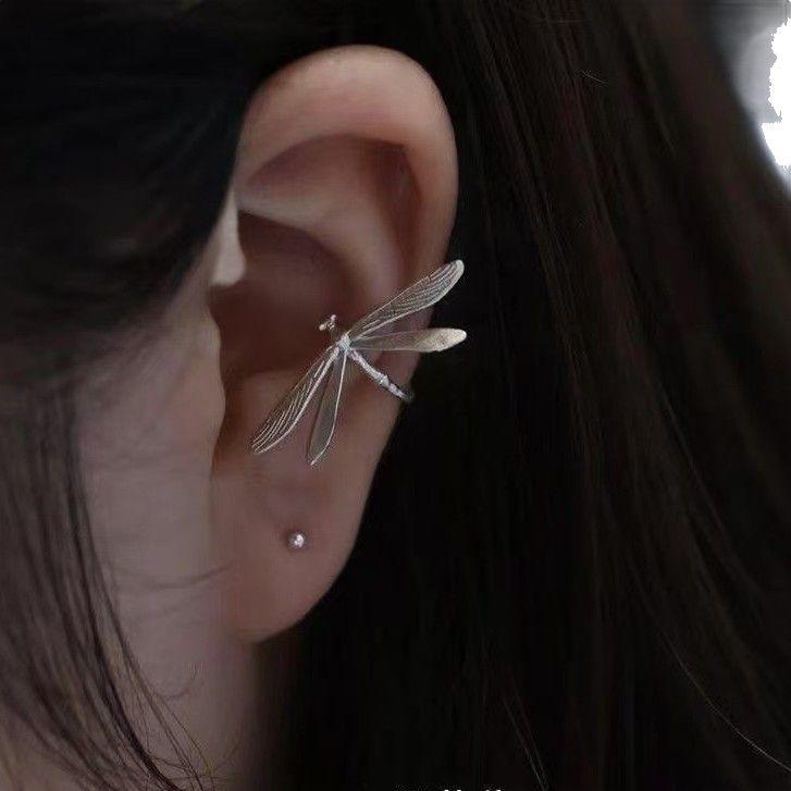 Silvery Dragonfly Earrings for Women Girls Ear Clip Niche Design Vintage Creative Jewelry Gifts Party Wholesale