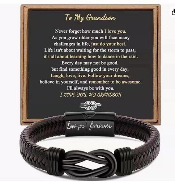 Men's Magnetic Black Twist Stainless Steel and Woven Leather Bracelet