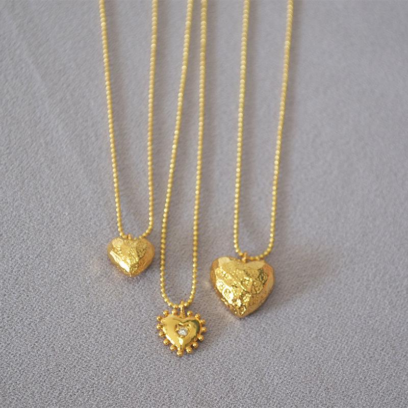 

Minimalist Retro Heart Pendant Brass Gold-Plated Necklace for Women