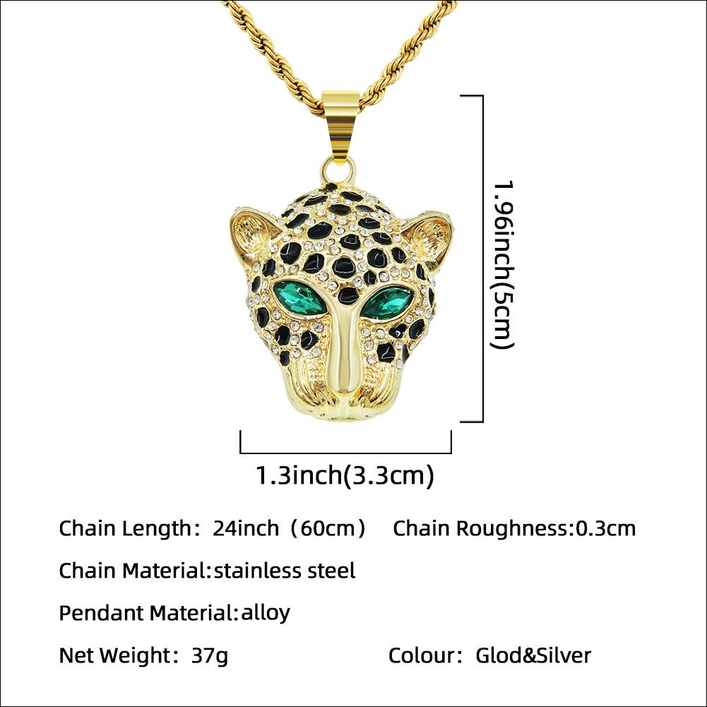 European Hip Hop Three-Dimensional Diamond-Inlaid Green Eyes Leopard Head Pendant Necklace Fashionmonger Personalized Pendant Accessories Pendants