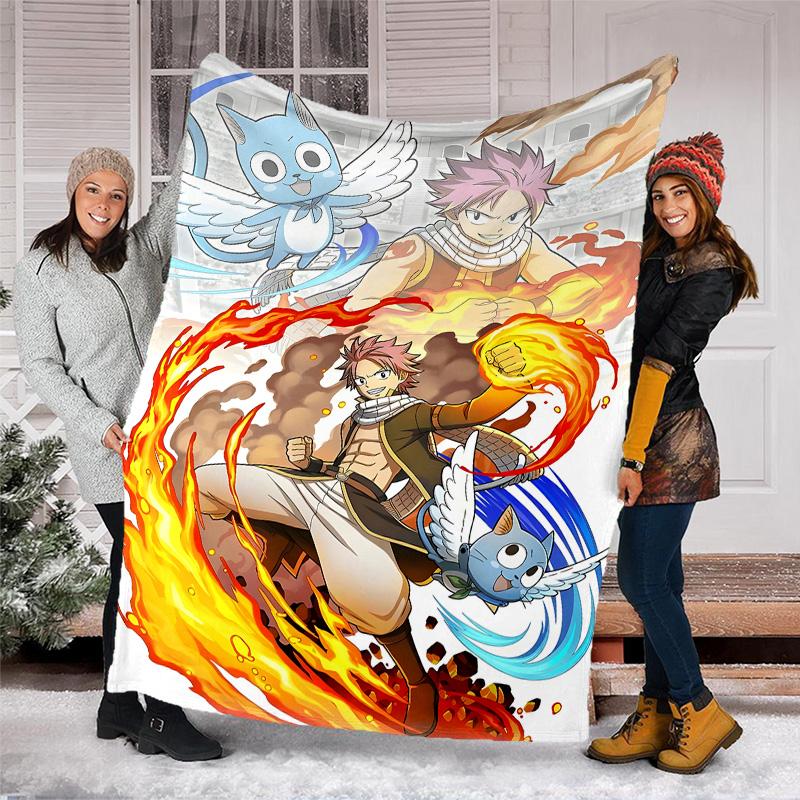 1pc Fairy Tail2 Theme Soft Flannel Throw Blanket - Digital Print, Polyester, Cozy for All Seasons, Perfect for Outdoor, and Travel
