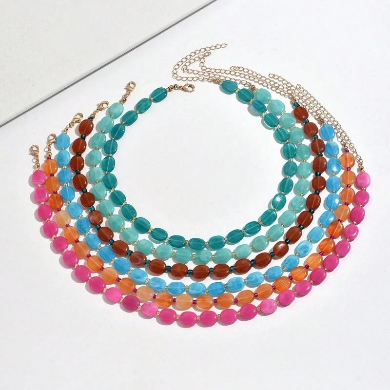 Bohemian Colorful Resin Beaded Necklace for Women Fashion Statement Handmade Beads Choker Jewelry Summer Beach Holiday Gifts