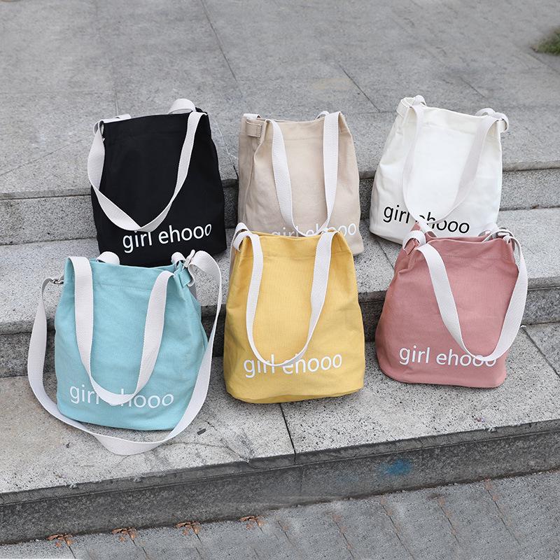 Korean Solid Color Canvas Bag Women'S Spring Bucket Bag Student Messenger Bag Shoulder Bag