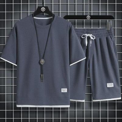 Ice Silk Waffle Sports Set: Loose Half-Sleeve T-Shirt & Half-Pants for Summer Leisure