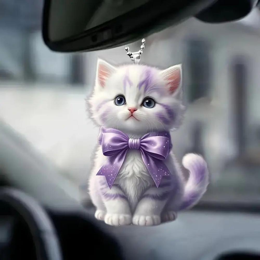 Creative 2d Acrylic Keychain Cute Driving Cat Pendant Home Tree Window Hanging Decor Gift Pet Lover Car Backpack Animal Ornamen
