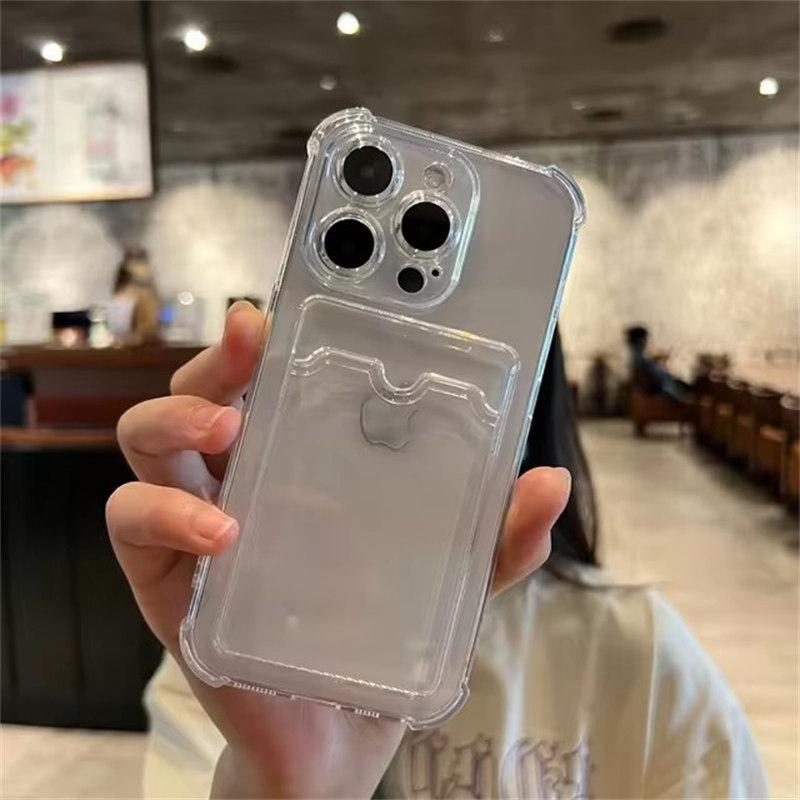 Luksus Soft Card Veske Telefonveske For iPhone 16 15 14 13 12 11 Pro Max Mini X XS Max XR 7 8 Plus SE 2020 Transparent Bumper Cover