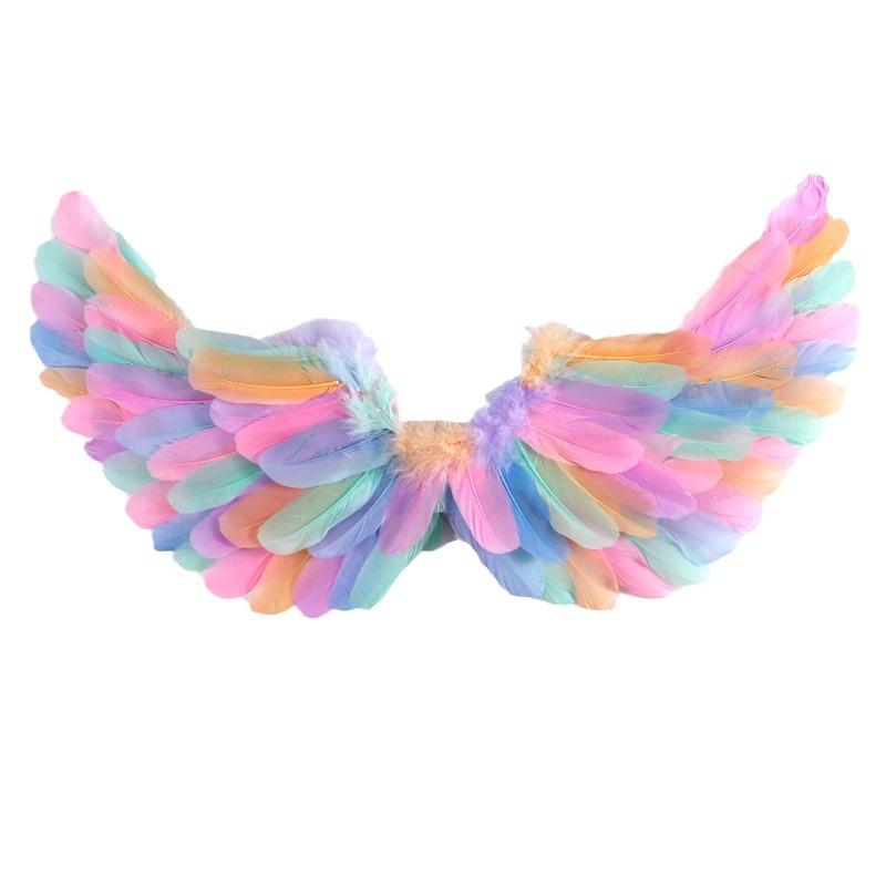 Colorful Angel Feather Wings Costume for Adults and Kids - Perfect for Halloween, Christmas, and Children's Day.
