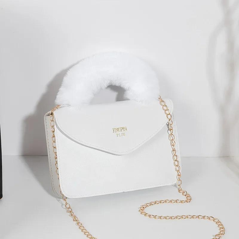 Dámská kabelka z umělé kožešiny Měkké plyšové kabelky Crossbody Designové Kabelky s horní rukojetí Teplé peněženky Feminina