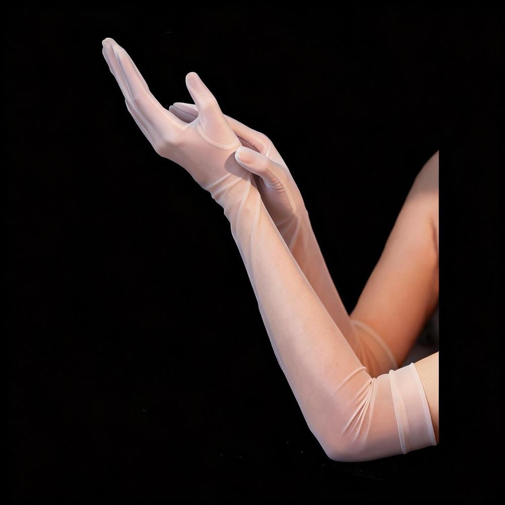 

Full Finger Mesh Transparent Gloves Sun Protection Thin Summer Thin Gloves Seamless Oily Glossy Long Gloves & Mittens Halloween білий