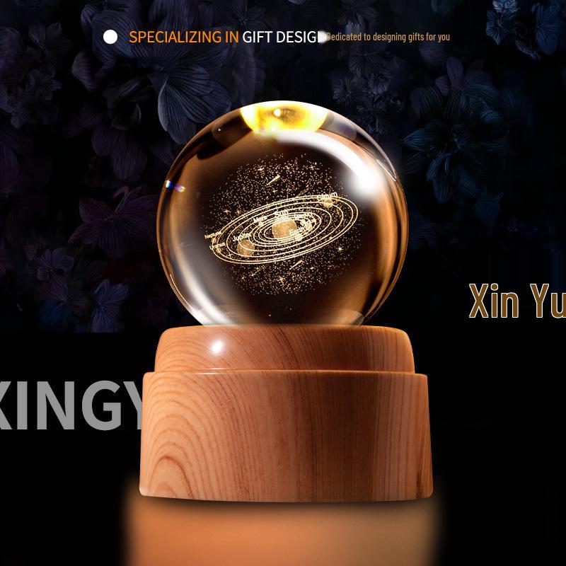 Creative Rotating Crystal Ball Night Light: Decorative Craft for Bedroom Atmosphere and Festive Gift.
