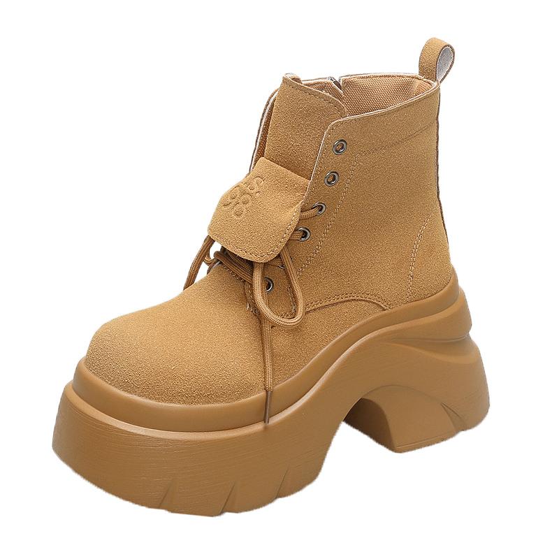 

Модные Новые Женские Ботильоны на Высокой Платформе Осень Зима Массивные Панк Обувь Кроссовки Женские Замшевые Кожаные Мотоциклетные Ботинки Mujer 9.5СМ 34 жёлтый