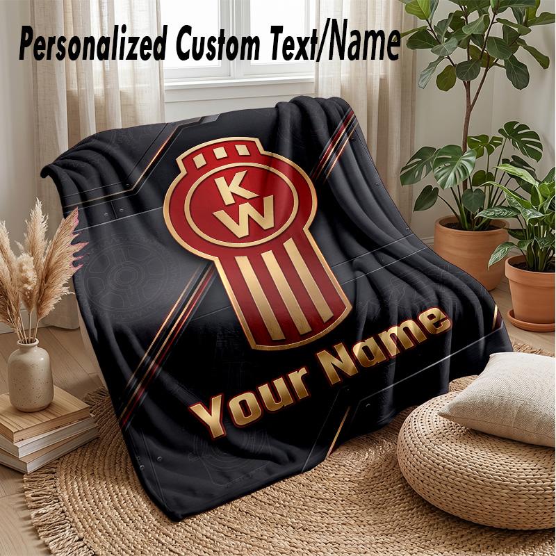 Kenworth Custom Flannel Throw Blanket Print Your Name Text Soft Warm Blanket Holiday Present