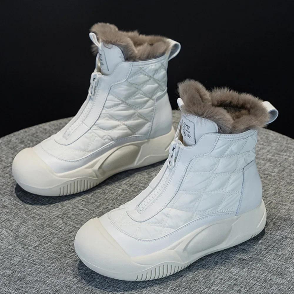 Fashion Platform Shoes Winter Warmth 2025 New Thick Soled Plush Cotton Shoes Womens Shoes Genuine Leather Snow Boots Sneakers Women