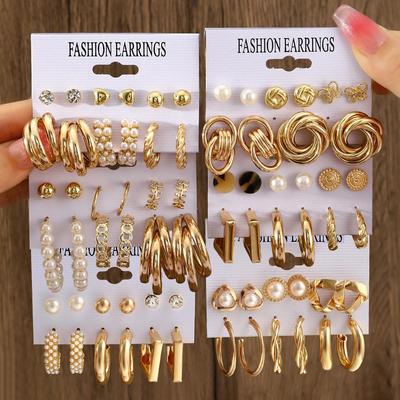 European & American Geometric Metal Earring Set: Creative Heart & Butterfly Designs for Women