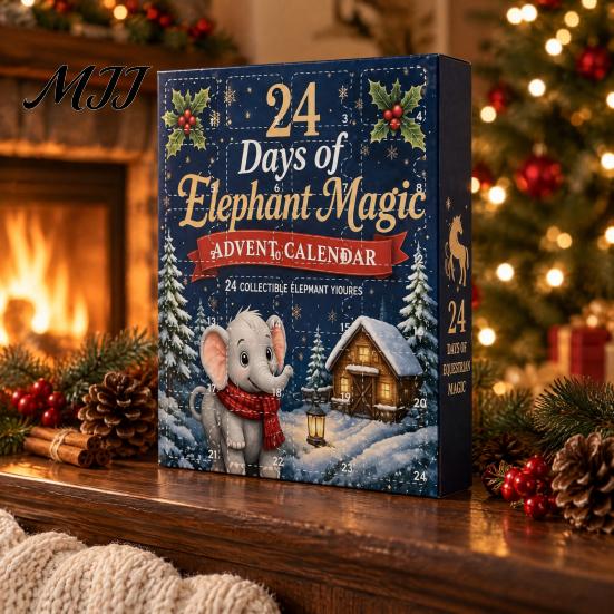 Collectible Holiday Ornaments Black Horse & Elephant Advent Calendar, 24 Acrylic 2D Festive Home Decorations Ornament Set, Christmas Tree Hanging
