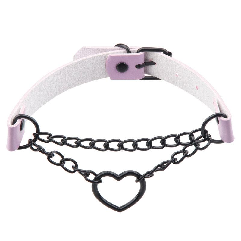European and American Harajuku Peach Heart Black Chain Choker - PU Leather Love Heart Necklace Trend