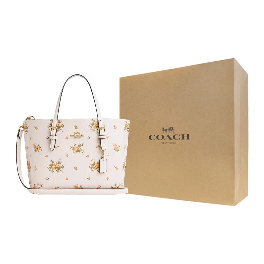 Coach Molly 25 Blumenmuster Kieselsteinleder Tragetasche Damen Tragetaschen Weiß CAL44-IMCAH