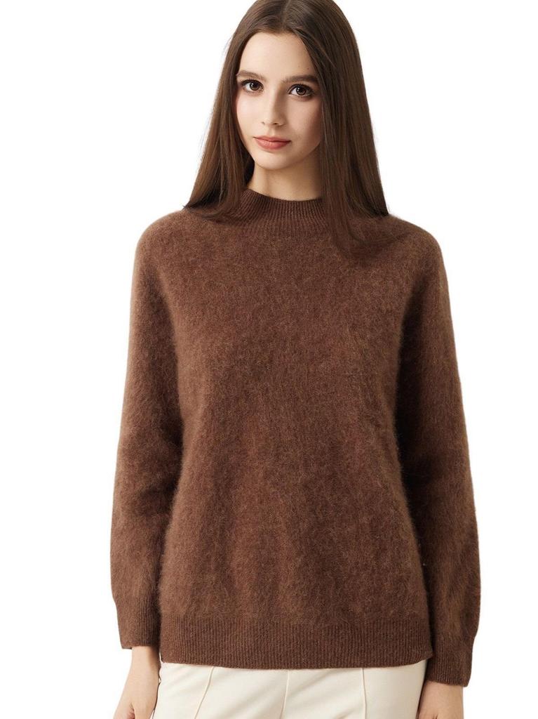 Brushed Wool Semi-High Neck Sweater for Women - Soft, Skin-friendly, Warm & Versatile Base Layer for Autumn/Winter.