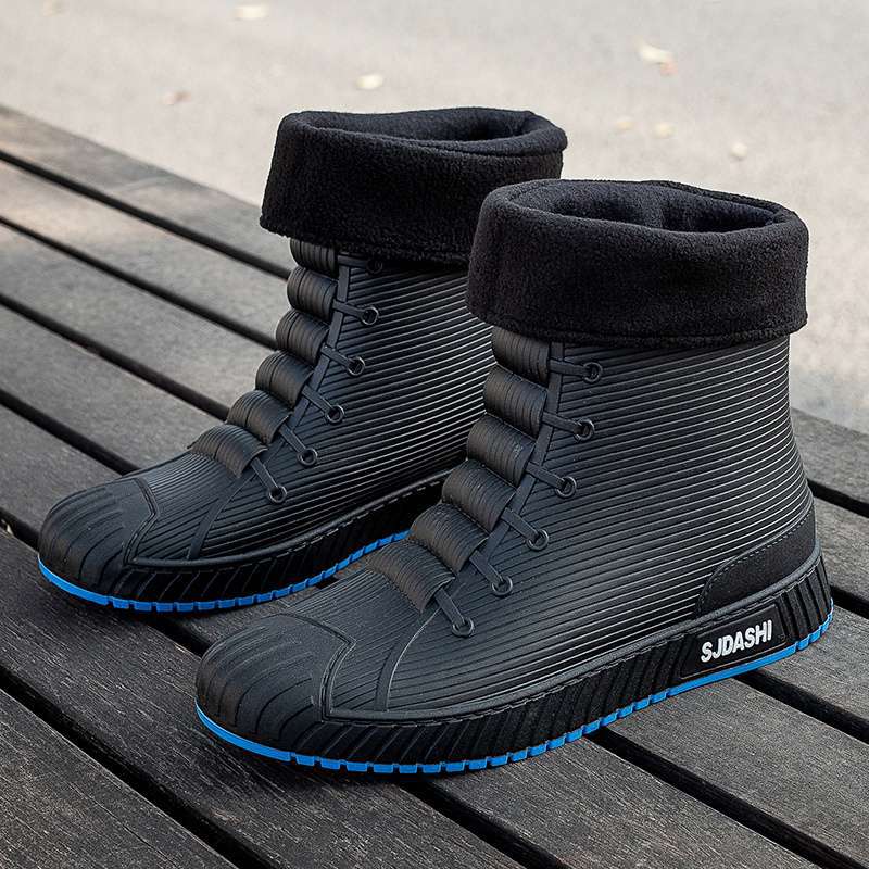 Rain Shoes Short Tube Waterproof Water Shoes Non-slip and Warm Men's Rain Boots Women's Kitchen Velvet Wear-resistant New Rubber Shoes Water Boots