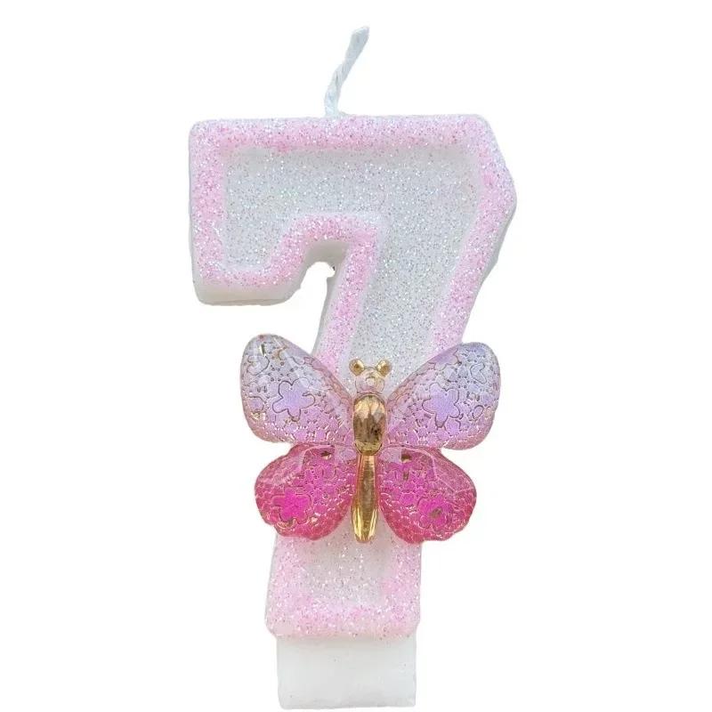 Birthday Candle Cake Topper Colours Creative Number 1-9 Candle Cute Pink Butterfly Digital Candle Birthday Wedding Party Decor