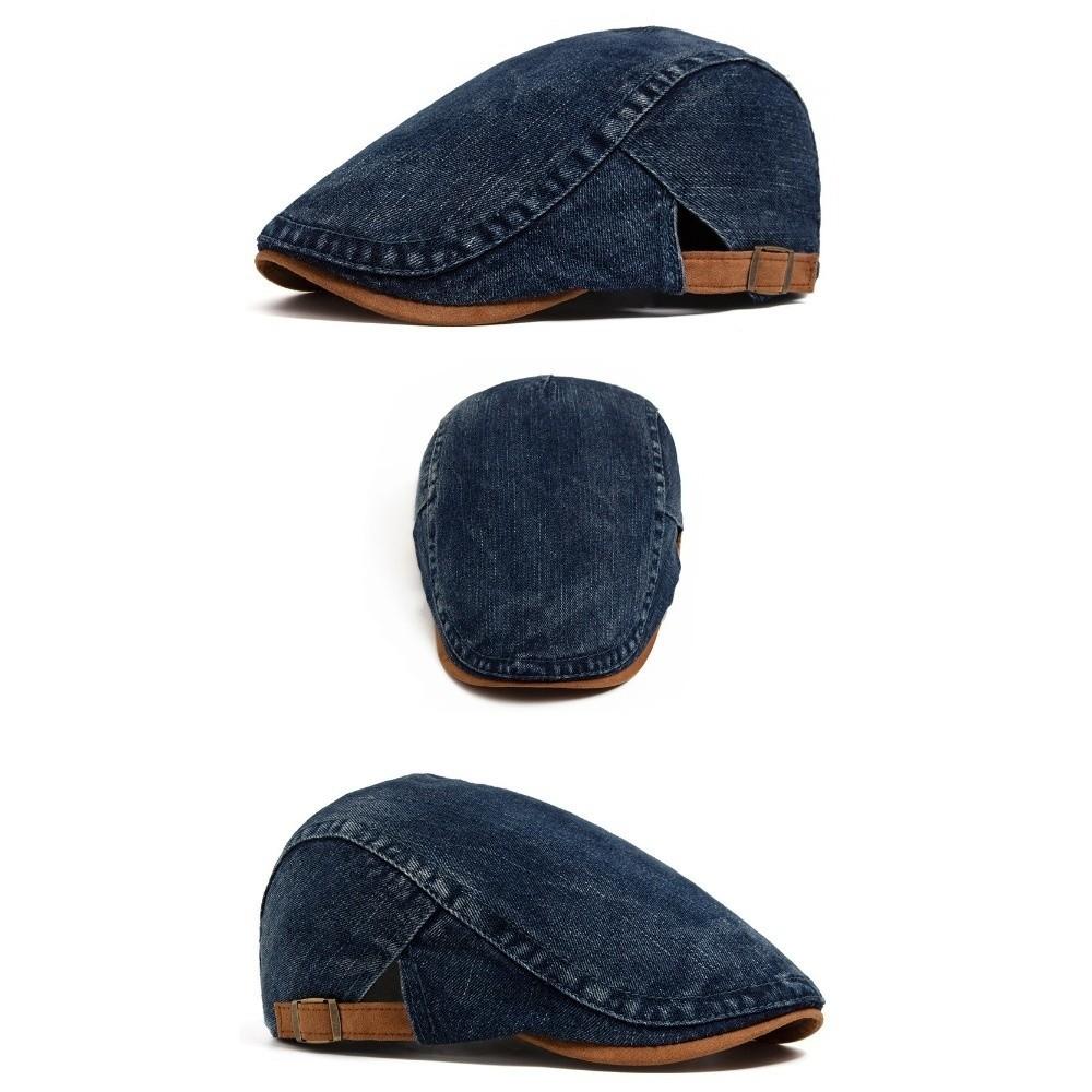 Denim Cotton Beret Hat Soft Material Peaked Cap Adjustable Flat Visor Hat Casual Wear
