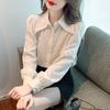 Polo Neck Black Chiffon Shirt Women's Design Niche Retro French Long-sleeved Top