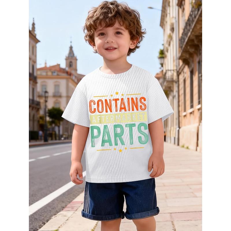 Boys Crew Neck Short Sleeve T-Shirt with Creative Letter Print 110