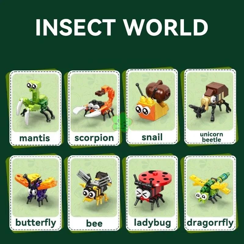 Insect Animals Model Set Building Blocks Toy Assembly Bee Dragonfly Mantis Bricks Toy Interesting Animal Ornaments For Kids Gift