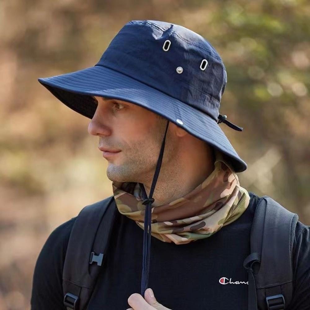 New Adjustable Men s Summer Sun Protection Hat Wide-brimmed Breathable Hiking Cap UV Protection Sun Hat синий